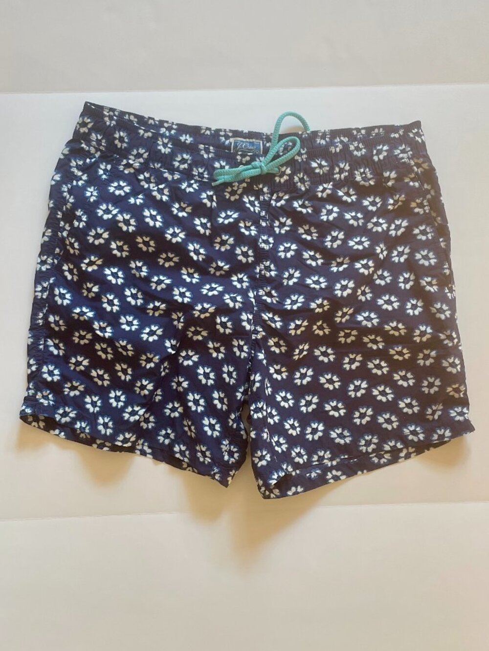 J. Crew men's swim shorts, navy with white flowers, size Medium